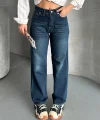 Palazzo bıyık enzim yıkama jeans pantolon koyu mavi d2008