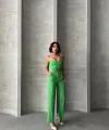 Palazzo pantolonlu alt üst takım yeşil