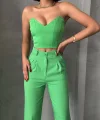 Palazzo pantolonlu alt üst takım yeşil