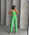 Palazzo pantolonlu alt üst takım yeşil