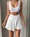 Piliseli düğmeli şort etek beyaz s25813