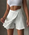 Piliseli düğmeli şort etek beyaz s25813
