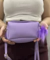 Ponpon mor cilt çanta