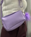 Ponpon mor cilt çanta