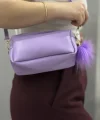 Ponpon mor cilt çanta