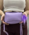 Ponpon mor cilt çanta