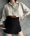Poplin crop gömlek bej s3060