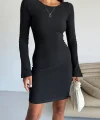 Prenses kol esnek kumaş elbise siyah f2334