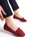 PS-100 Bordo Süet Püsküllü Günlük Kadın Babet