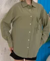 Relax fit keten gömlek haki s255349