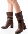 RS-2430 Kahverengi Topuklu Körüklü Günlük Kadın Bot
