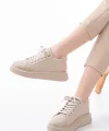RS-2435 Bej Roze Bağcıklı Dikişli Günlük Spor Ayakkabı