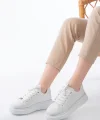 RS-2435 Beyaz Gümüş Bağcıklı Dikişli Günlük Spor Ayakkabı