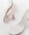 S-618 Beyaz Rugan Çift  Bantlı Topuklu Kadın Terlik