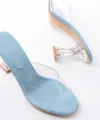 S-619 Bebe Mavi Rugan Şeffaf Bantlı Şeffaf Topuklu Yuvarlak Burunlu Kadın Terlik