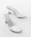 S-619 Beyaz Rugan Şeffaf Bantlı Şeffaf Topuklu Yuvarlak Burunlu Kadın Terlik