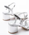 S-889  Gümüş 3 Bantlı Topuklu Kadın Ayakkabı