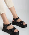 Sibna Siyah Cilt Kemerli Sandalet