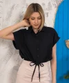 Sıfır kollu bağlamalı crop gömlek siyah s255359