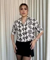 Siyah beyaz baskılı crop gömlek