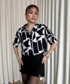 Siyah beyaz baskılı crop gömlek