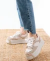 SP-190 Bej Garni Bağcıklı Fileli Yüksek Taban Günlük Spor Ayakkabı