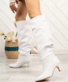 SR-2001 Beyaz Körüklü İnce Topuklu Günlük Bayan Çizme