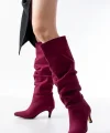 SR-2001 Bordo Süet İnce Topuklu Günlük Bayan Çizme