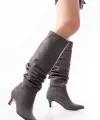 SR-2001 Gri Süet İnce Topuklu Günlük Bayan Çizme