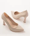 ST-001 Bej Rugan Günlük 9 cm Topuklu Bayan Stiletto Ayakkabı