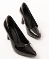 ST-001 Siyah Rugan Günlük 9 cm Topuklu Bayan Stiletto Ayakkabı