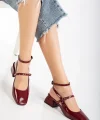 ST-003 Bordo Rugan Günlük 4 cm Topuklu Bayan Ayakkabı