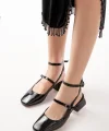 ST-003 Siyah Rugan Günlük 4 cm Topuklu Bayan Ayakkabı