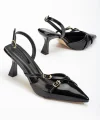 ST-005 Siyah Rugan Günlük 7 cm Topuklu Bayan Ayakkabı