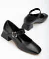 ST-006 Siyah Günlük 4 cm Topuklu Bayan Ayakkabı