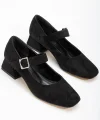 ST-006 Siyah Süet Günlük 4 cm Topuklu Bayan Ayakkabı