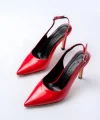 ST-1153 Kırmızı Rugan Günlük Arkası Açık 9 cm Topuklu Kadın Ayakkabı