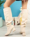 SYT-2002 Bej Körüklü Kalın Topuklu Günlük Bayan Çizme