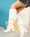 SYT-2002 Beyaz Körüklü Kalın Topuklu Günlük Bayan Çizme