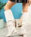 SYT-2002 Beyaz Körüklü Kalın Topuklu Günlük Bayan Çizme