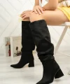 SYT-2002 Siyah Süet Körüklü Kalın Topuklu Günlük Bayan Çizme