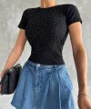 Taş baskılı kaş korse bluz