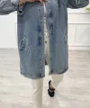 Taşlı tunik ceket kar yıkamalı mavi d2516