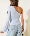 Tek Omuzlu Basic Bluz Mavi T4275