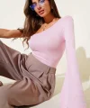 Tek Omuzlu Basic Bluz Pembe T4275