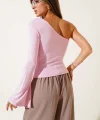Tek Omuzlu Basic Bluz Pembe T4275