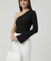 Tek Omuzlu Basic Bluz Siyah T4275