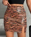 Tek yırtmaçlı zebra desenli deri etek kahvesiyah w24475-S