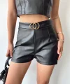 Tokalı deri şort siyah s24444