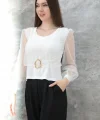 Tokalı tül kollu bluz beyaz t4071